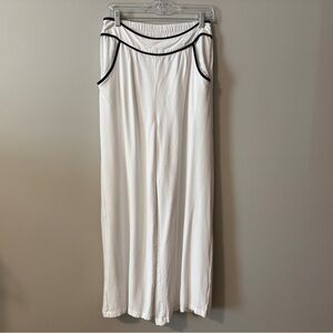 Sienna Sky White Wide-Leg Pants with Black Trim Size L Linen Blend